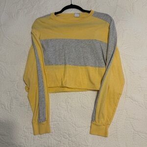 Aritzia Yellow and Gray Colorblock Cropped Sweatshirt